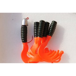 Worm Nose Jig VMC Aberdeen Haken 5/0 vers. Gewichte - als Set mit Twister Set rot/schwarz